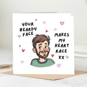 Carte de Saint-Valentin visage barbu - joli cadeau d'anniversaire pour mari, petit ami ou fiancé barbu - je t'aime beaucoup Beardy ! 6 x 6