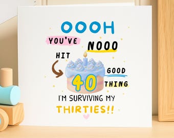 Funny 40th Birthday Card, Surviving My Thirties Milestone Card, Witty Fortieth Birthday Gift for Her or Him, Turning 40 Greeting Card Friend
