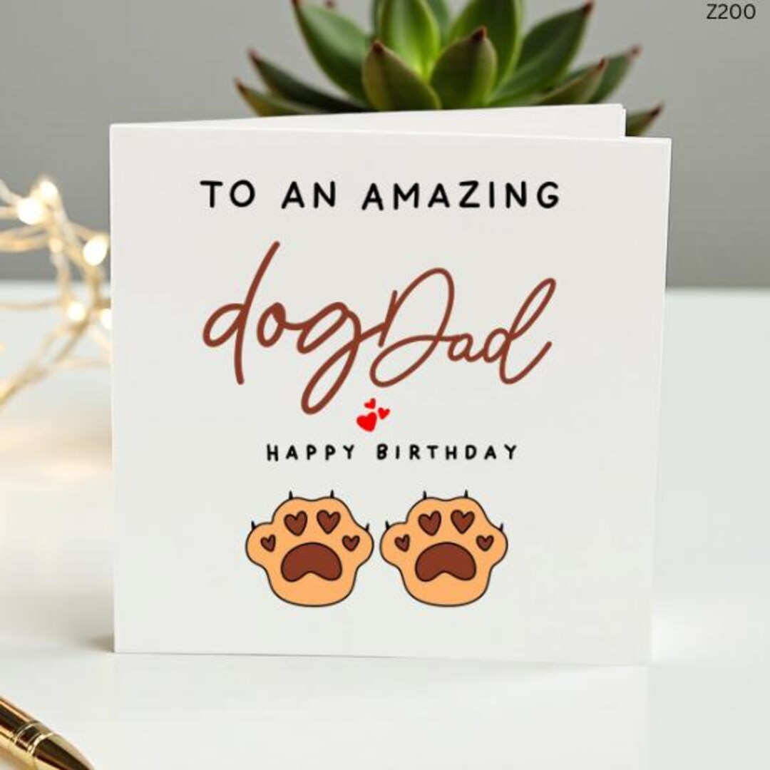 Dog Dad Birthday Card Cute Paw Print Card for Dog Lover Pet Dad ...