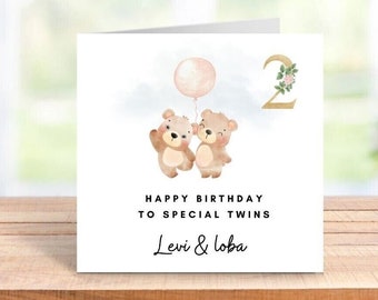 Carte d'anniversaire personnalisée de jumeaux, carte de joyeux anniversaire pour les jumeaux 6x6