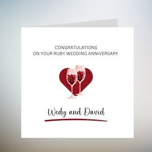 Carte d'anniversaire de mariage rubis 40e, faite main et personnalisée 6 x 6
