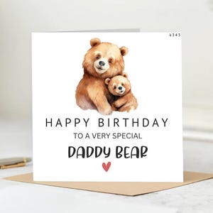 Carte d'anniversaire personnalisée papa ours, carte papa et bébé ours jusqu'à 4 enfants, 40e, 50e, 60e carte pour lui, anniversaire papa ours 6 x 6