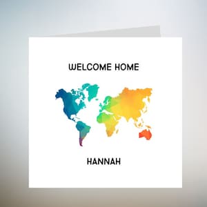 Biglietto di benvenuto a casa personalizzato, biglietto per l’anno sabbatico, biglietto da viaggio, biglietto per il ritorno a casa 6 x 6