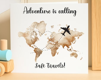 Personalized Travel Card, Adventure is Calling Card, Safe Travels Keepsake, Custom Name Card, Bon Voyage Gift, Wanderlust Card