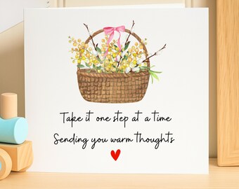 Get Well Card, Take it One Step at a Time, Sending Warm Thoughts, Encouragement Greeting Card, Basket Illustration, 6x6