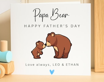 Personalized Papa Bear Fathers Day Card from Kids Custom Happy Father's Day Card for Daddy Bear Cute First Father Day Gift from Son Daughter