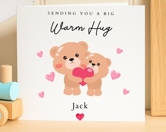 Sending You A Big Warm Hug Personalized Card - Cute Bear Thinking of You Card - Custom Name Sympathy, Get Well, or Long Distance Hug Card