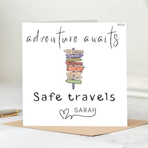 L'aventure vous attend, carte personnalisée, carte Bon voyage, carte de départ, carte tu nous manqueras, carte de bonne chance 6 x 6