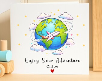 Travel Greeting Card, Bon Voyage Card, Personalized Travel Gift, Adventure Card, Leaving Card, Travel Lover Gift, Airplane Card, Farewell