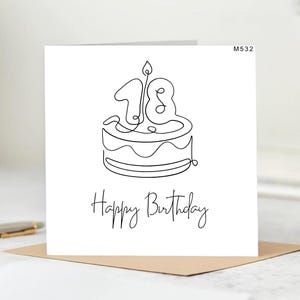 Minimal Black And White Birthday Card , Birthday Cake Line Art Greeting Card, Simple Happy Birthday Card, 6x6