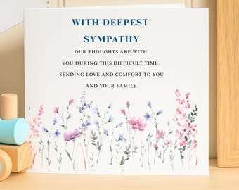 Sympathy Card, Floral Bereavement Card, With Deepest Sympathy, Funeral Card, Condolence Card for Loss, Thinking of You, Grief Support Card