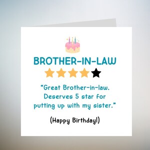Carte d'anniversaire de beau-frère, carte personnalisée de beau-frère, carte drôle de joyeux anniversaire, carte d'anniversaire pour lui, cadeau drôle pour le frère 6 x 6