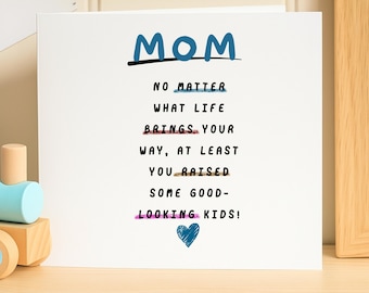 Funny Mother’s Day Card for Mom - Sarcastic Birthday Card from Good Looking Kids - Humorous Mom Greeting Card