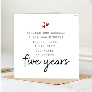 5 Jahre Liebe, Jubiläumskarte, Karte zum 5. Jahrestag, Ehemann Frau, Freund, Freundin 6x6