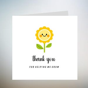 Obrigado por me ajudar a crescer - Cartão de agradecimento ao professor - Fim do período - Cartão personalizado 6x6
