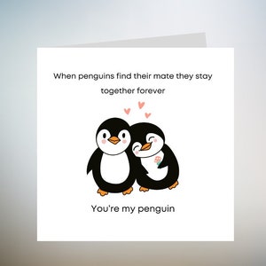 Tarjeta de aniversario de pingüino / Feliz aniversario a mi esposo / Tarjeta de aniversario para esposa / Tarjeta de aniversario romántica / 6x6