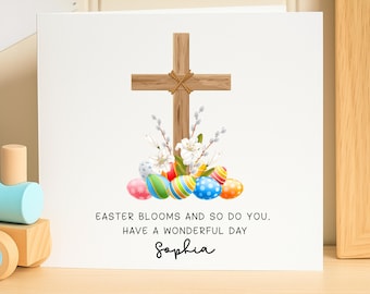 Personalized Easter Card for Kids - Custom Name Easter Blooms and So Do You - Religious Cross and Eggs Greeting Card - Sophia Easter Gift