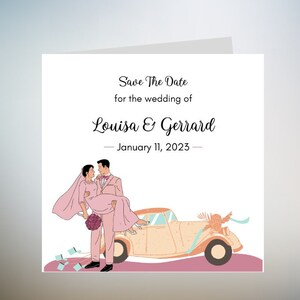 Carte "Retenez cette date", carte de mariage personnalisée Just Married, carte de voiture de mariage, jeunes mariés, carte de mariage de félicitations 6 x 6