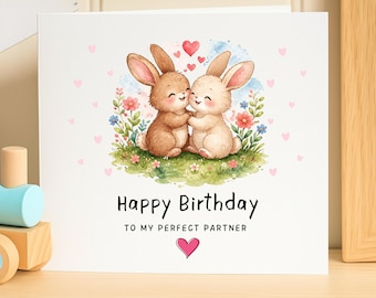 Romantic Birthday Card, Birthday Card for Partner, Cute Rabbit Card, Anniversary Card, Love Greeting Card, Gift for Husband, Gift for Wife