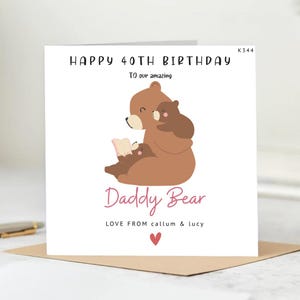 Carte d'anniversaire personnalisée papa ours, carte papa et bébé ours jusqu'à 4 enfants, 40e, 50e, 60e carte pour lui, anniversaire papa ours 6 x 6