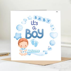 Es un niño / Nuevo coche de bebéTarjeta personalizada, Un pequeño rey nacido para iluminar el mundo, celebra sus primeros momentos con esta adorable bienvenida