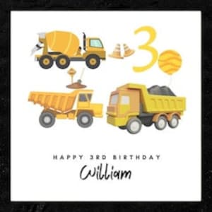 Carte d'anniversaire personnalisée 3ème pour fils, carte d'anniversaire Digger, carte d'anniversaire de construction pour garçon, pour petit-fils, cadeau garçon de 3 ans 6x6