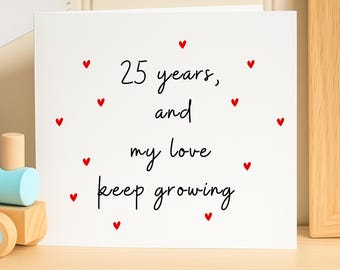 Carte 25e anniversaire, cadeau d'anniversaire en argent, 25 ans ensemble, carte d'anniversaire pour couple, souvenir de mariage, carte d'anniversaire romantique