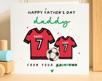 Gepersonaliseerde voetbalvaderdagkaart voor papa, aangepaste voetbalshirtkaart van Son, No 1 Fan Daddy Card, cadeau vader voetbal, Liam Jersey