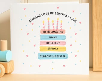 Birthday Card for Sister, Funny Sister Birthday Card, Personalised Sister Gift, Amazing Sister Card, Birthday Cake Card, Handmade Card