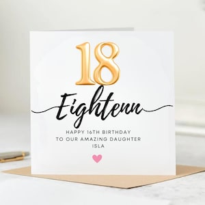 Carte d'anniversaire 18 ans, carte personnalisée, dix-huit ans aujourd'hui, carte pour les 18 ans, carte pour elle, fille, nièce, petite-fille, filleule, soeur 6 x 6