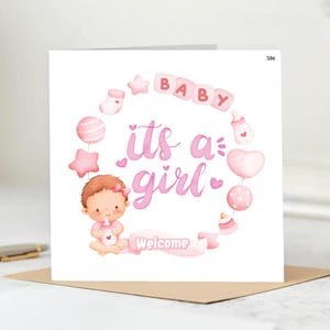 Carte de félicitations personnalisée pour célébrer l'arrivée d'une petite fille, une petite princesse est arrivée pour illuminer le monde. 6 x 6