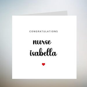 Nouvelle carte personnalisée d'infirmière Félicitations, carte étudiante diplômée en infirmière, faite main, nouvelle infirmière, cadeaux 2024, carte 1er travail d'infirmière pour elle, 6 x 6