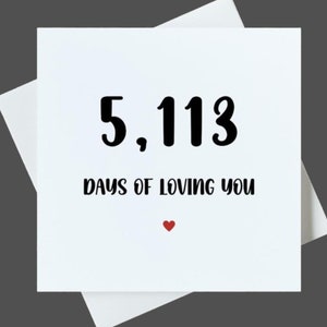 5113 días de amarte feliz tarjeta del segundo aniversario / personalizada impresa con mensaje / tarjeta romántica para novia novio esposo 6x6
