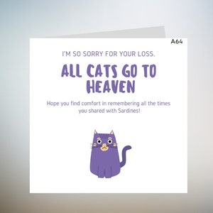 With sympathy for the loss of your cat card - cat loss sympathy card - personalised pet loss card 6x6