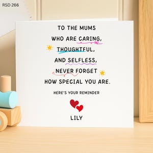 Personalised Mum Card, Caring Thoughtful Selfless, Heartfelt Reminder, Custom Name, Special Gift, Love and Appreciation birthday Card