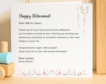 Tarjeta de jubilación personalizada, regalo de jubilación personalizado para un compañero de trabajo, tarjeta de felicitación de despedida para un colega, recuerdo de feliz jubilación, personalizado