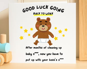 Tarjeta de buena suerte al volver al trabajo, tarjeta de oso divertido, humor para volver al trabajo, regalo para un nuevo trabajo, tarjeta divertida para un compañero de trabajo, tarjeta para el jefe, saludo personalizable