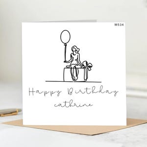Minimalist Birthday Card: Black and White Cake Line Art (6x6)