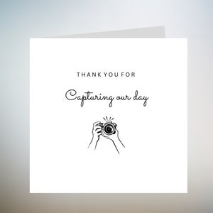 Carte de remerciement pour photographe, merci d'avoir immortalisé notre journée, carte pour photographe de mariage, carte de remerciement pour vidéaste de mariage 6 x 6