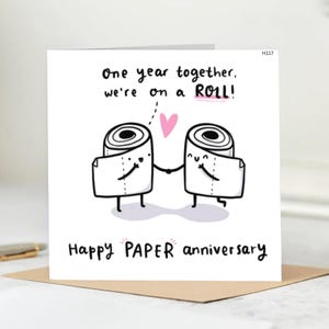 Gelukkige papieren jubileumkaart, grappige 1e verjaardagskaart, 1 jaar Down Forever To Go, papieren jubileumkaart, gepersonaliseerde kaart 6 x 6