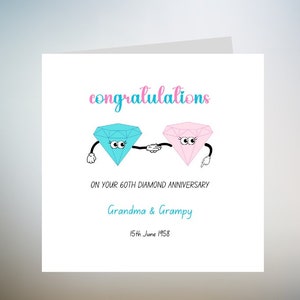 Carte personnalisée 60e anniversaire pour mari, carte d'anniversaire de mariage diamant, carte d'anniversaire pour femme, cadeau d'anniversaire pour femme 6 x 6