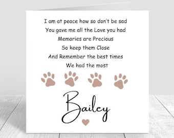 Personalised Pet bereavement card Dog sympathy card loss of your pet sorry 6x6