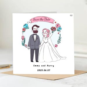 Carte "Retenez cette date", carte de mariage personnalisée Just Married, carte de voiture de mariage, jeunes mariés, carte de mariage de félicitations 6 x 6