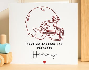 Personalized American Football Birthday Card for Boy, Custom Name 8th Birthday Sports Card, Amazing Birthday Greeting for Son, Grandson