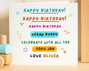 Lustige Vegan Geburtstagskarte, Tofu Geburtstags-Wahnspiel-Karte, personalisiertes veganes Geschenk, süße Pflanzen-Grußkarte, lustiger Geburtstag für veganen Freund