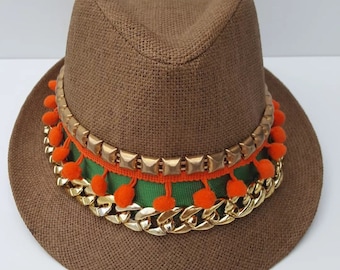 orange and brown hat