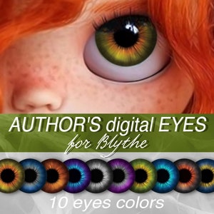May include: A set of 10 digital eyes for Blythe dolls, featuring a variety of colors including blue, green, brown, and purple.  AUTHOR'S digital EYES for Blythe.