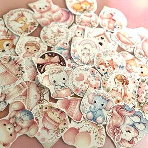Babymeisje: stickers, 35+ zwangerschapsstickers, geweldig voor babyshower of kaarten, leuk moederdagcadeau, sticker met eenvoudig te verwijderen kinderkamerthema