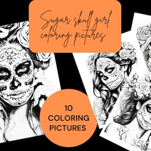 Halloween coloring picture - sugar skull girl - 10 high quality coloring pictures