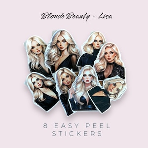 Blonde Beauty - Adesivi Lisa, 8 bellissimi adesivi facili da staccare, perfetti per artigianato, journaling, creazione di cartoline, scrapbooking, bujo, calendario